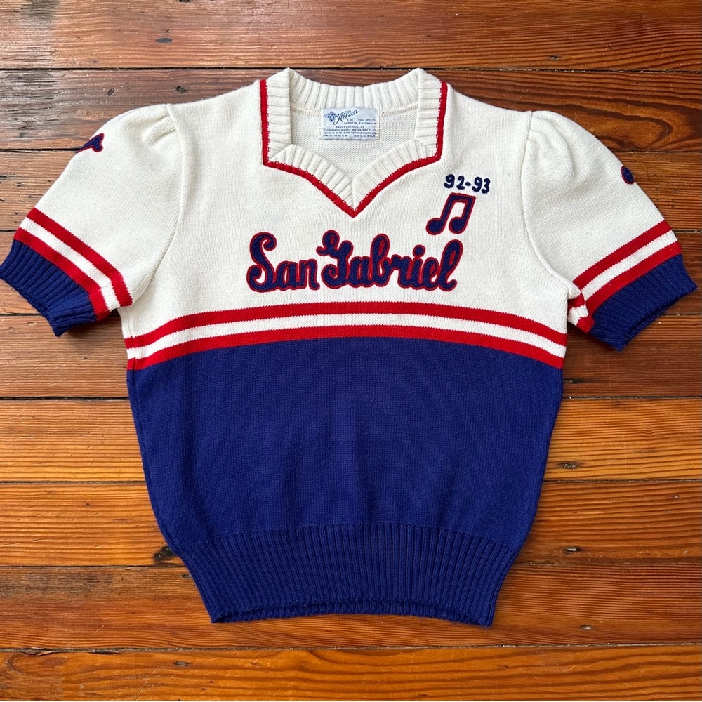 Vintage Allion Knitting Mills Monica school band embroidered sweater
